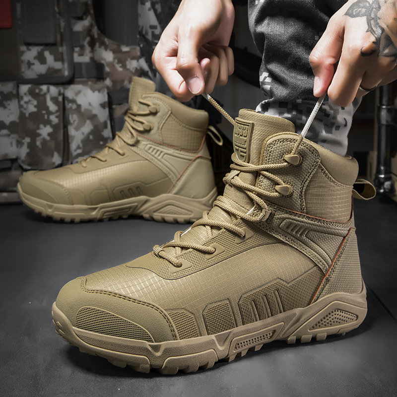 Men's Waterproof Military Tactical Work Boots Leather Motorcycle Combat Boots Lightweight Non-Slip Hiking Boots for Men