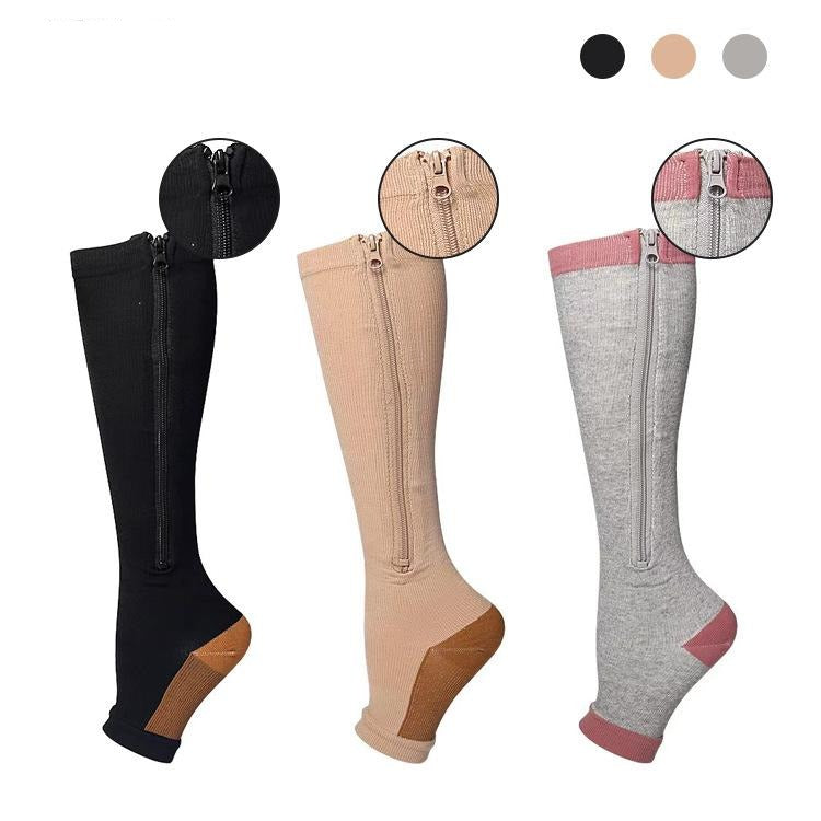 ( 3 PAIRS) Zippered Open Toe Compression Socks Support Stockings 20-30 mmHg