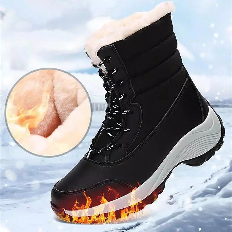 Waterproof Winter Women Shoes Snow Boots Fur-lined Warm Slipon Casual Ankle Size