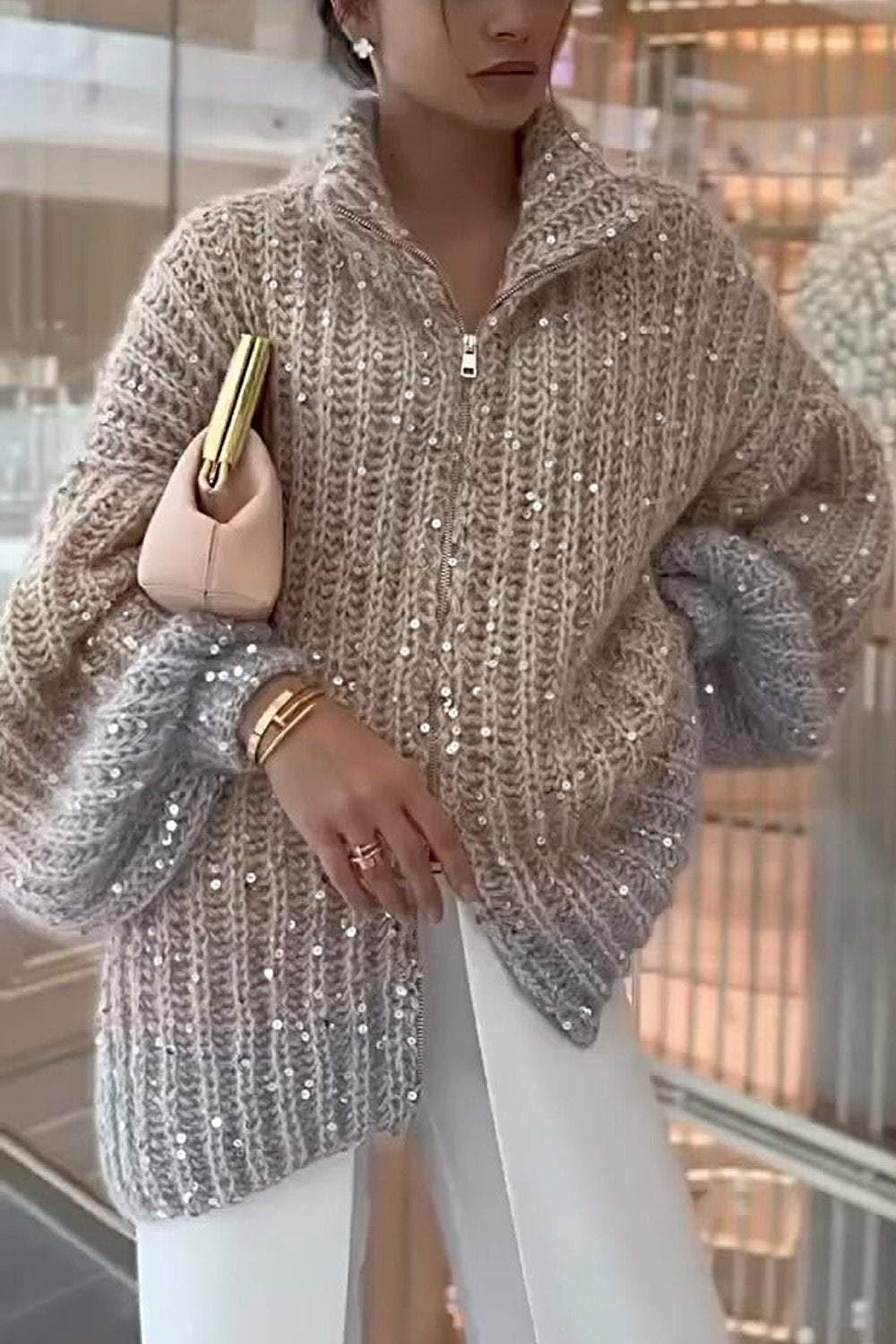 Cardigan pulover strălucitor pentru damă
