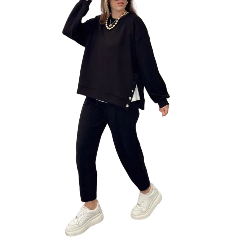 💕Top și costum pantaloni la modă pentru femei, culoare uni, din două piese