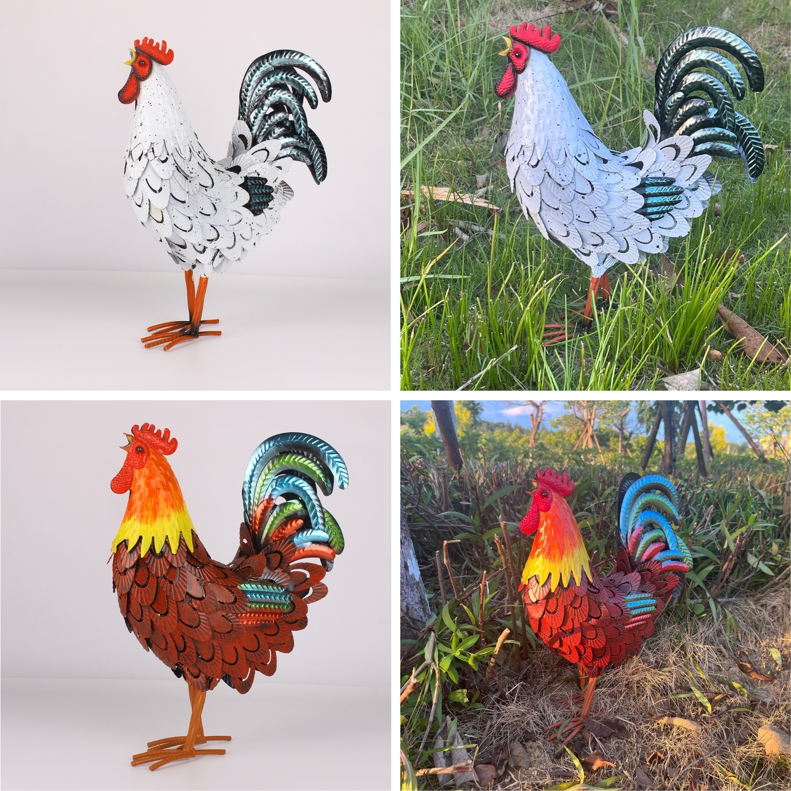Iron Rooster Garden Statue