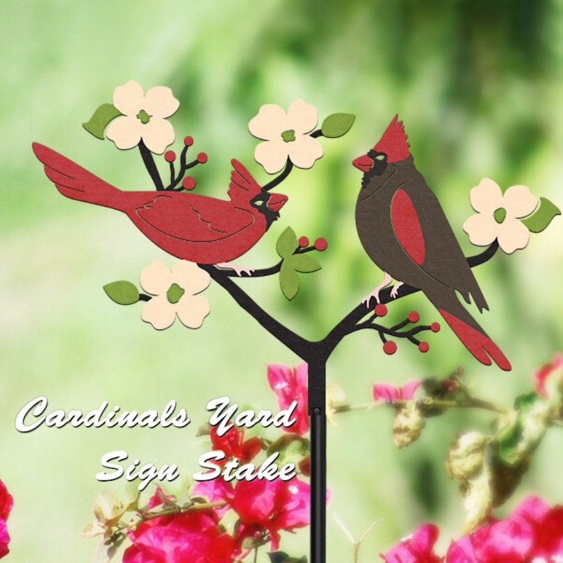 Cardinal Yard Sign Stake | Metal Bird Decorative Garden Stake