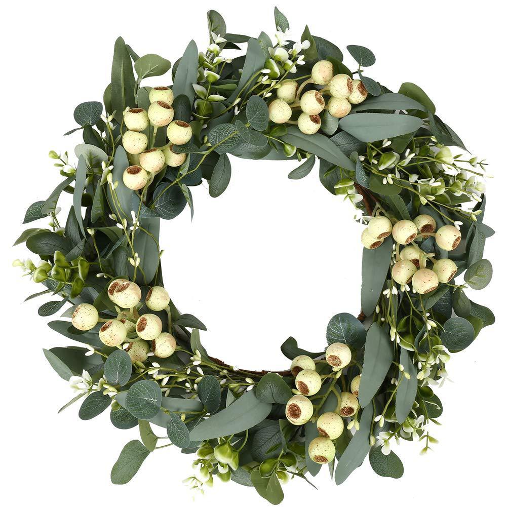 20'' Eucalyptus Wreath for Front Door-Green Decor for Home, Farmhouse 