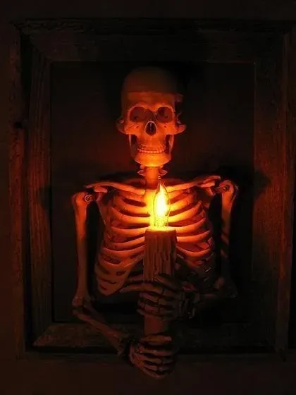 Framed 3D Skeleton Torso Holding Candle💀Haunted house skull
