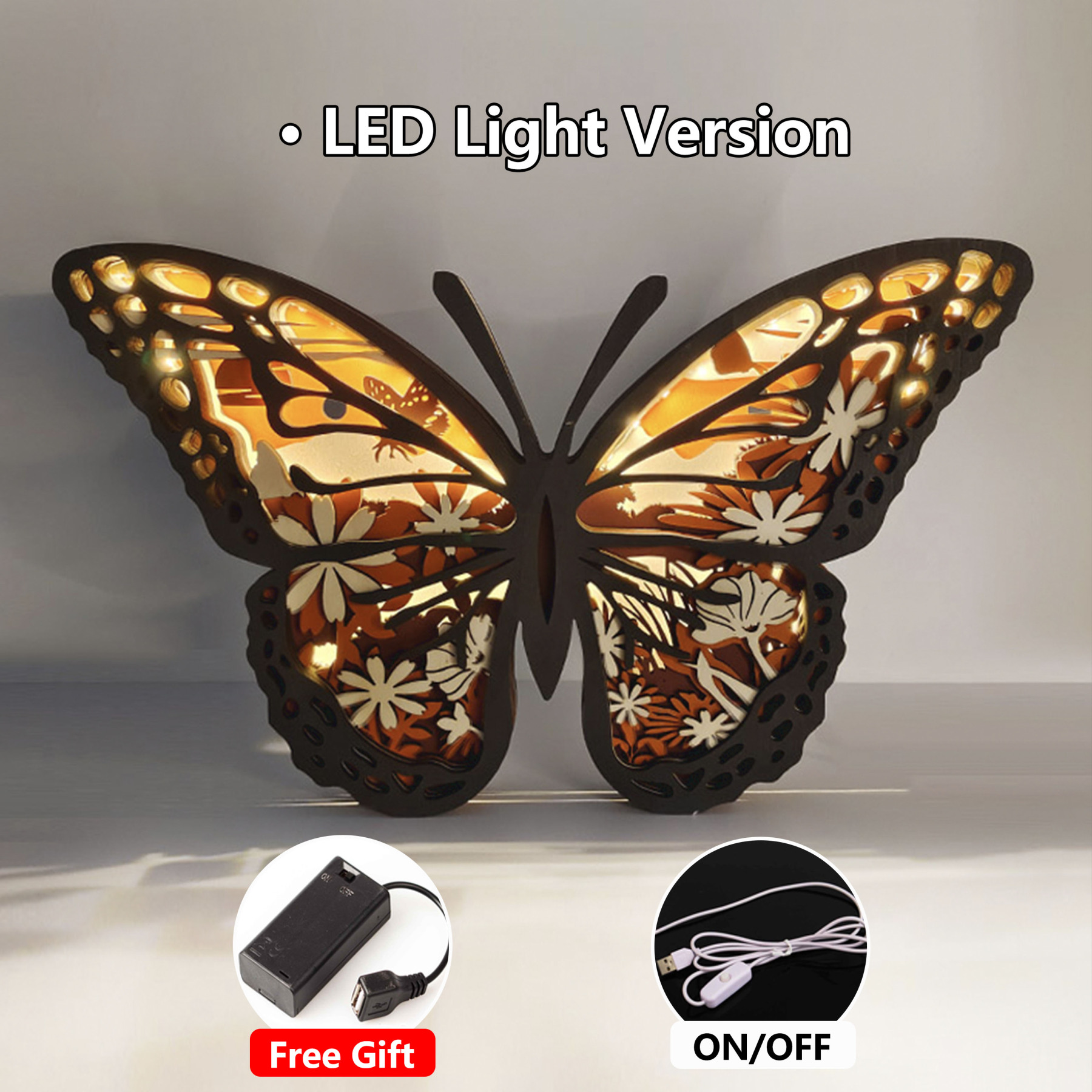 Handcraft Recycled Wood Carving Gift（Butterfly）