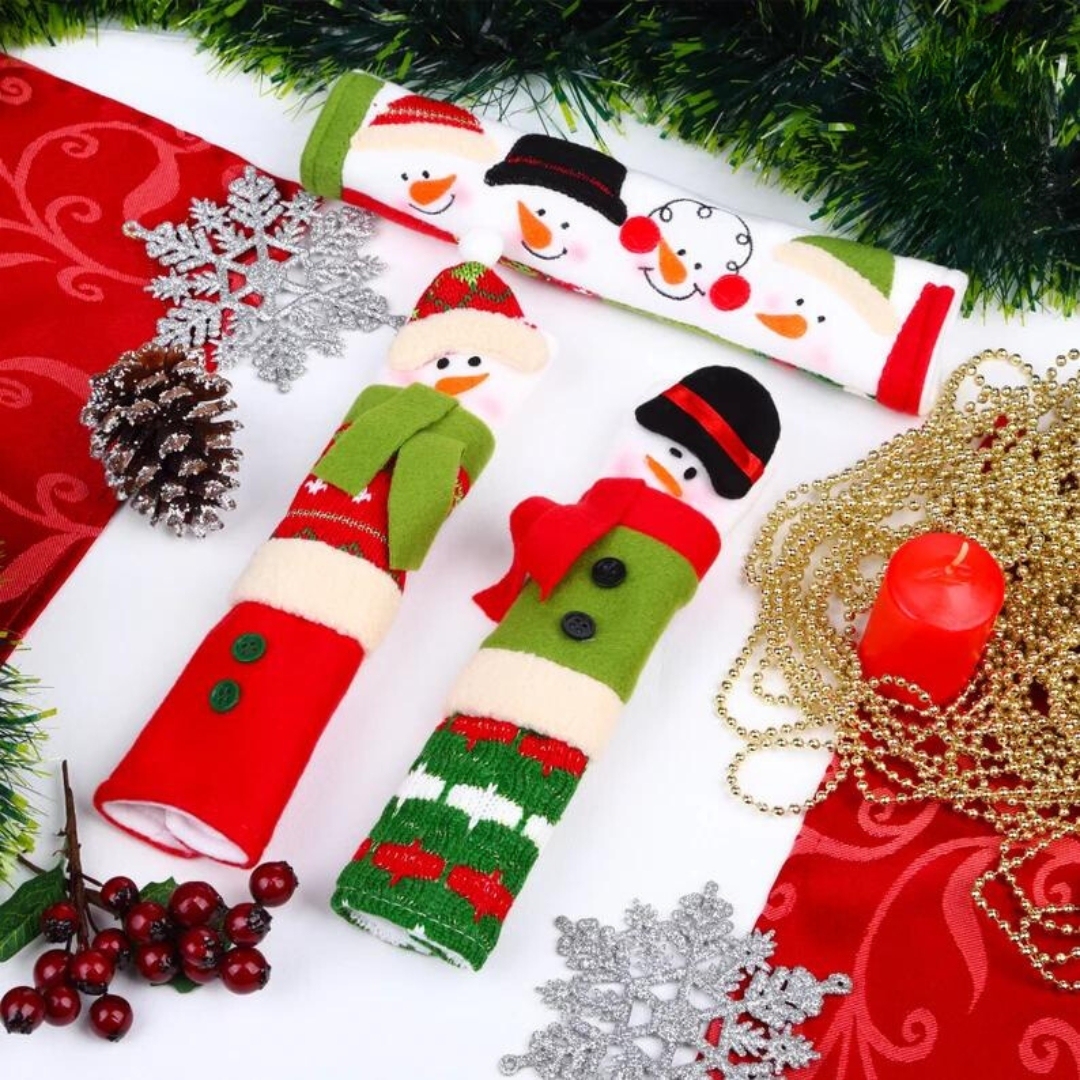 Set of 3 Kitchen Handle Covers | Snowman Christmas Decorations