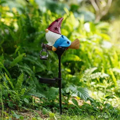 Gnome Statue on a Broom | Solar Light