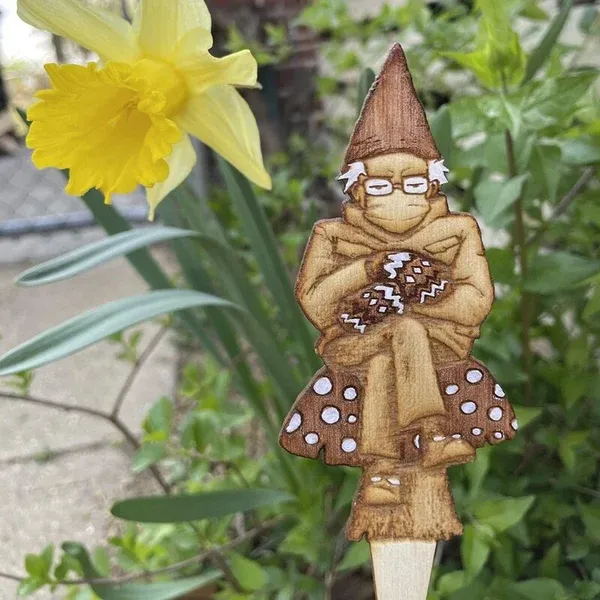 Bern in a fern - Grumpy Bernie Garden Gnome Plant Stake