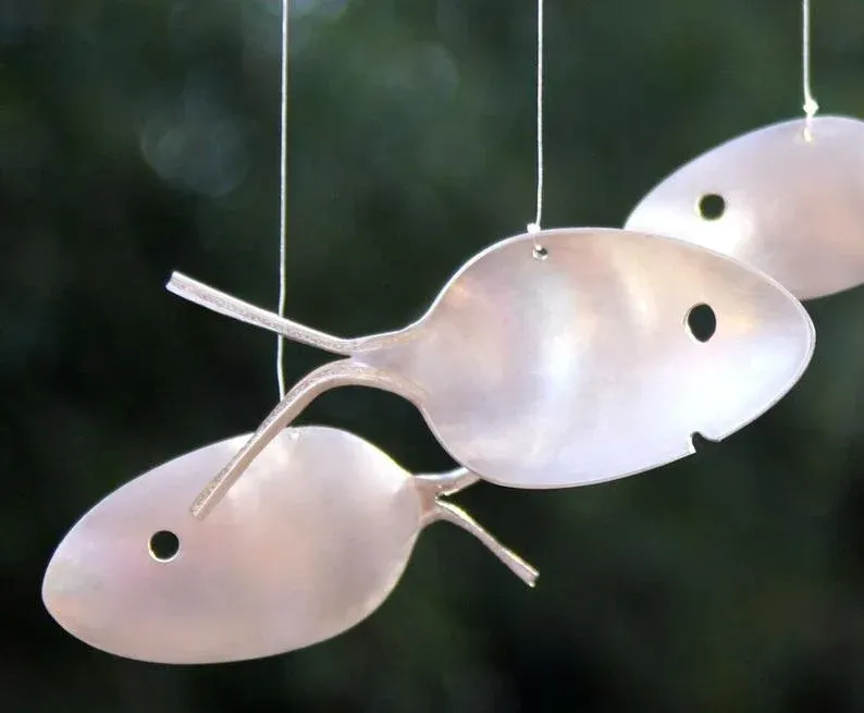 Handmade Fishing Man Spoon Fish Sculpture Wind Chime