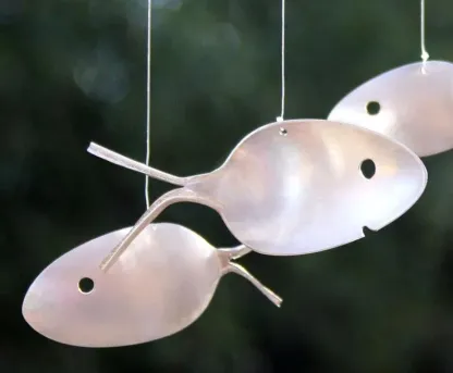 Handmade Fishing Man Spoon Fish Sculpture Wind Chime
