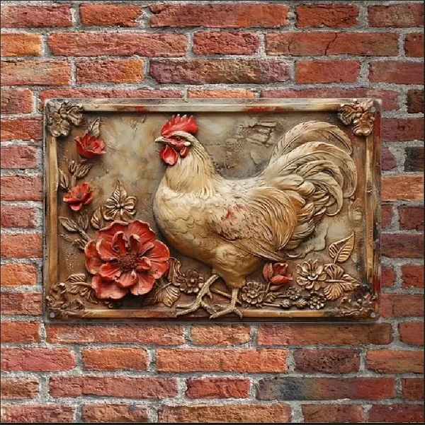 Vintage Chicken & Fresh Eggs Metal Sign