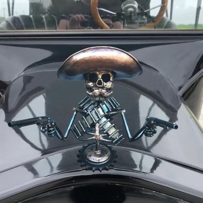 Handmade Cast Cowboy Skull Gunslinger Hood Ornament Sculpture|Metal Art