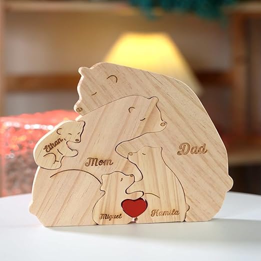 (Father's Day Special)Wooden Bear Family Keepsake Engraved Name Family Jigsaw Puzzle (Personalized)