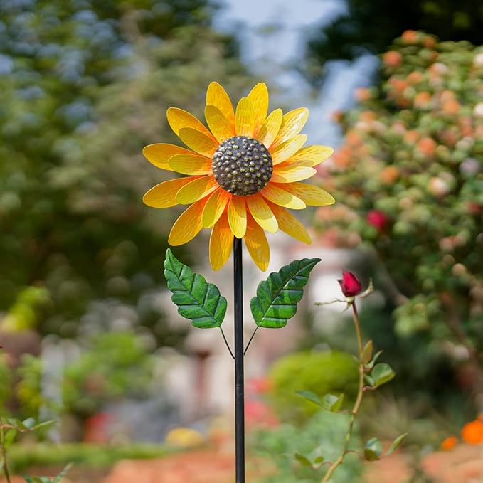 Sunflower Wind Spinner,46" Metal Wind Spinner with Stake, Wind Spinners for Yard and Garden Lawn Patio Decor