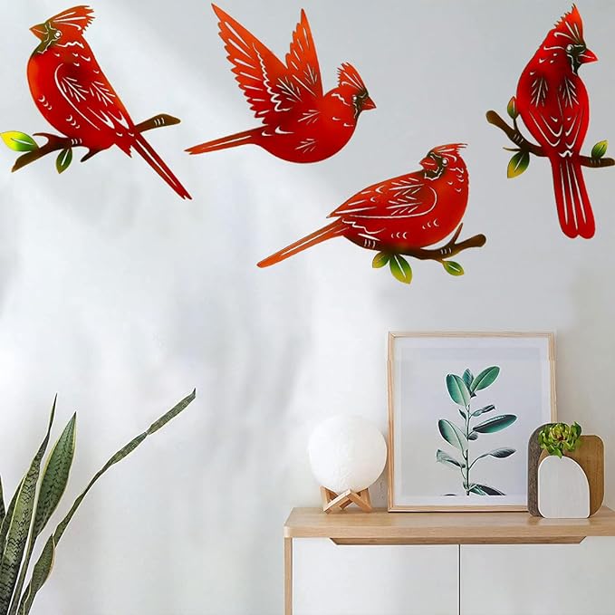 Metal Cardinal Wall Art Decor | Hand Painted Art | Metal Art