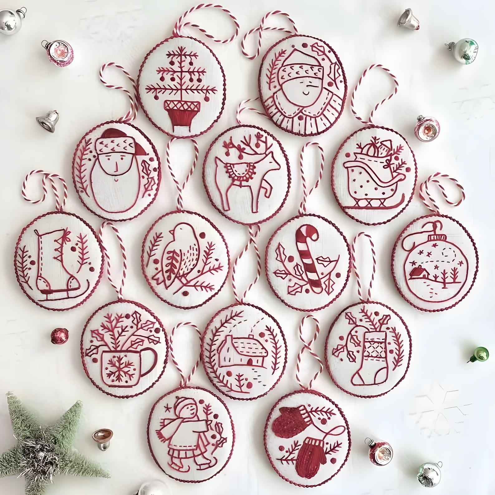 Jolly and Bright Hand Embroidery Christmas Ornaments kit