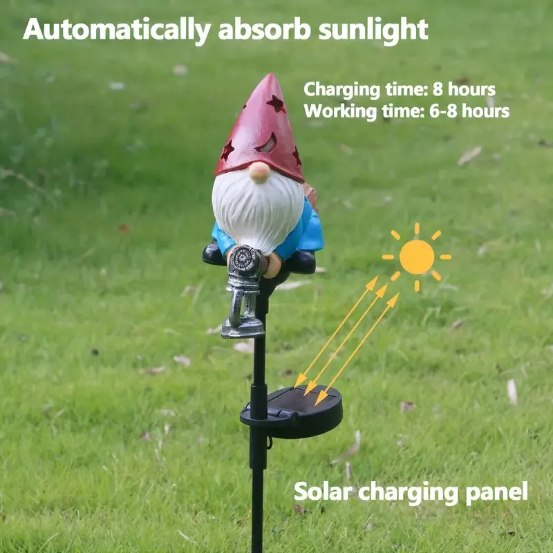 Gnome Statue on a Broom | Solar Light