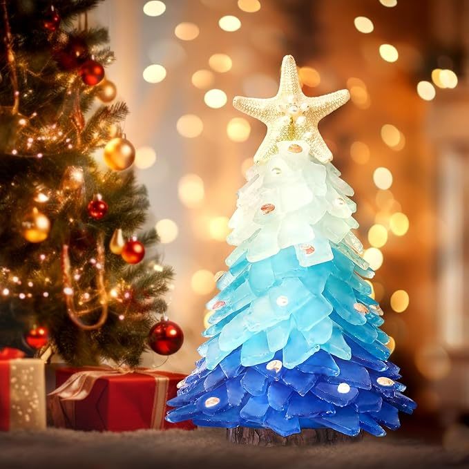 Handcrafted Sea Glass Style Christmas Tree | With LED Lights | Christmas Decoration