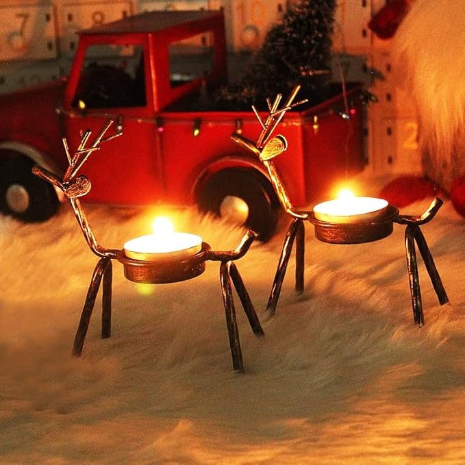 Handmade Metal Reindeer Tea Light Candle Holder | Christmas Decor | Th