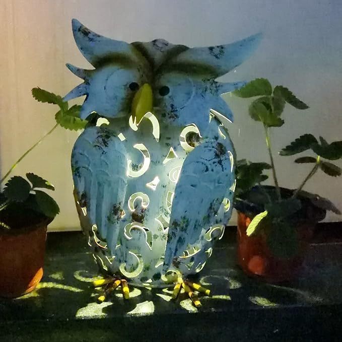 Metal Owl Solar LED Lighted Garden Sculpture Statue
