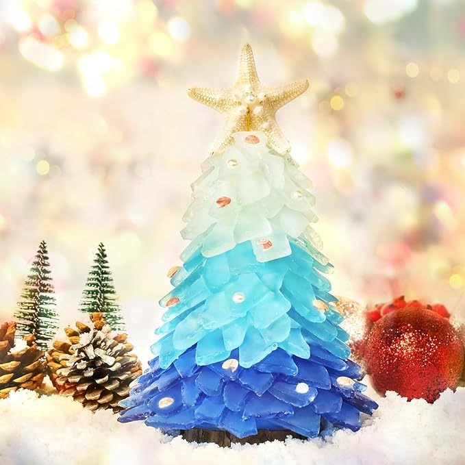 Handcrafted Sea Glass Style Christmas Tree | With LED Lights | Christmas Decoration
