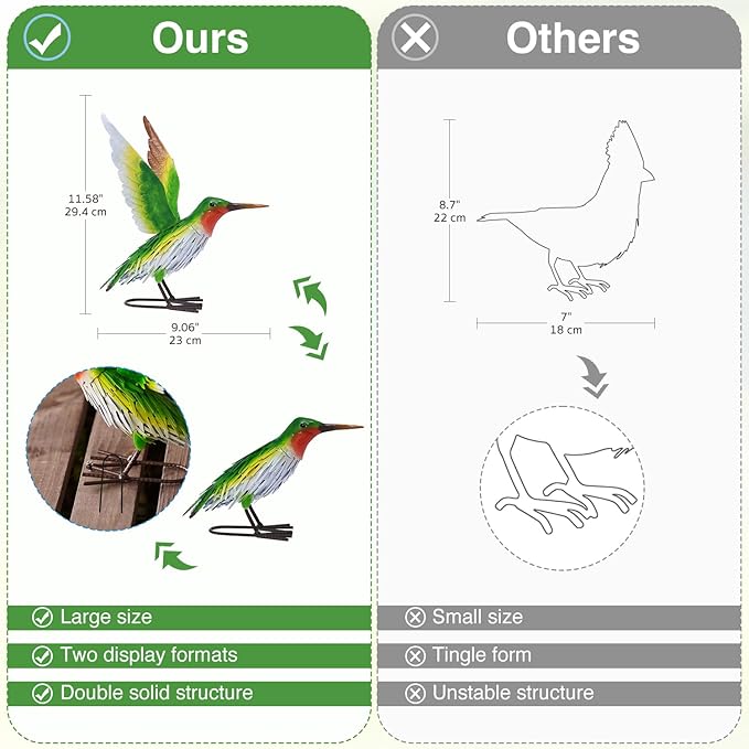 Handmade 3D Hummingbird Metal Statue | Metal Art | Hand Painted Art