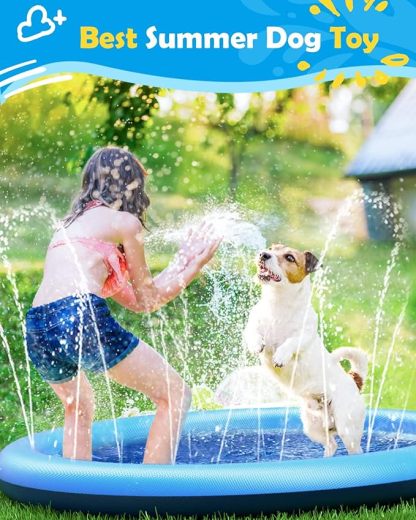 Non-slip Splash Pad for Kids and Dogs, Thickened Splash Pool Summer Outdoor Water Toys (67 Inch, Blue)