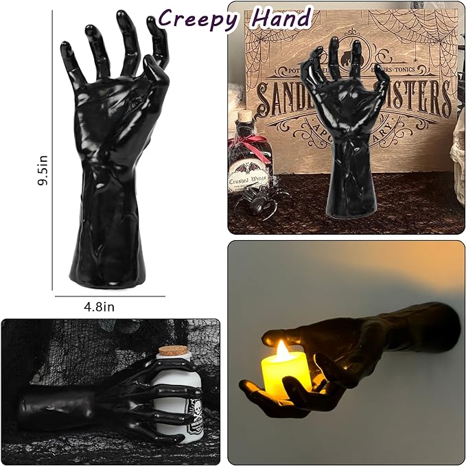 Wall Mounted Horror Outstretched Hand | Comes with a Lit Candle | Wall Art Sculpture