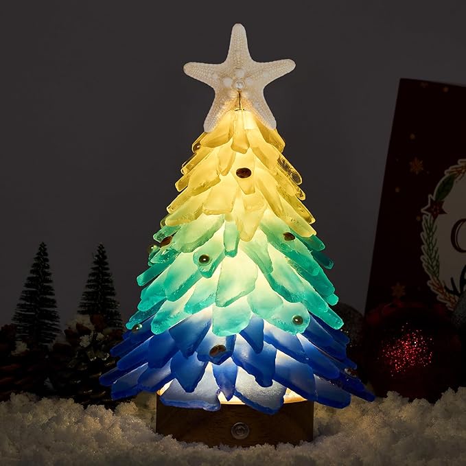 Handcrafted Sea Glass Style Christmas Tree | With LED Lights | Christmas Decoration