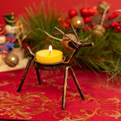 Handmade Metal Reindeer Tea Light Candle Holder | Christmas Decor | Thanksgiving Decor
