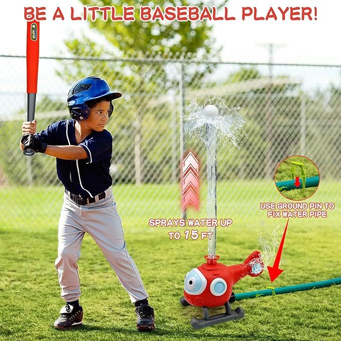 2 in 1 Outdoor Water Spray Sprinklers T Ball Set for Kids and Toddler