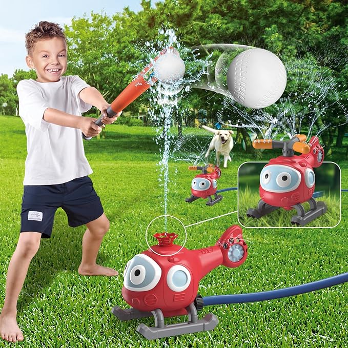 2 in 1 Outdoor Water Spray Sprinklers T Ball Set for Kids and Toddler