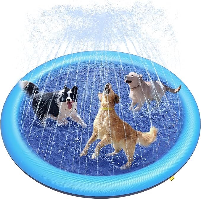 Non-slip Splash Pad for Kids and Dogs, Thickened Splash Pool Summer Outdoor Water Toys (67 Inch, Blue)