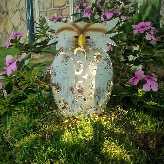 Metal Owl Solar LED Lighted Garden Sculpture Statue