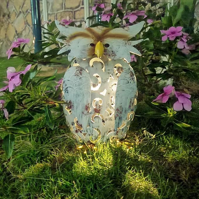 Metal Owl Solar LED Lighted Garden Sculpture Statue
