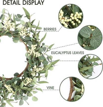 20'' Eucalyptus Wreath for Front Door-Green Decor for Home, Farmhouse 