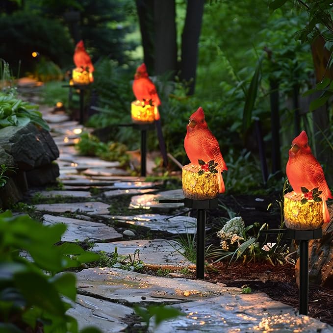 (2 Pack 22.5 in)Christmas Cardinal Solar Lights | Winter Garden Decor