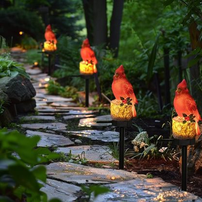 (2 Pack 22.5 in)Christmas Cardinal Solar Lights | Winter Garden Decor
