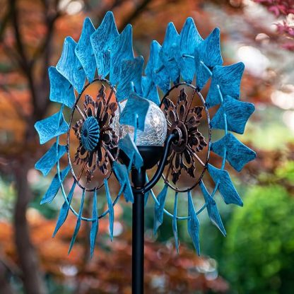 (free shipping)Solar Powered Metal Windmill - Sky Blue with LED Lights - Perfect for Summer