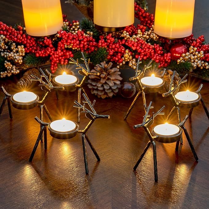 Handmade Metal Reindeer Tea Light Candle Holder | Christmas Decor | Thanksgiving Decor