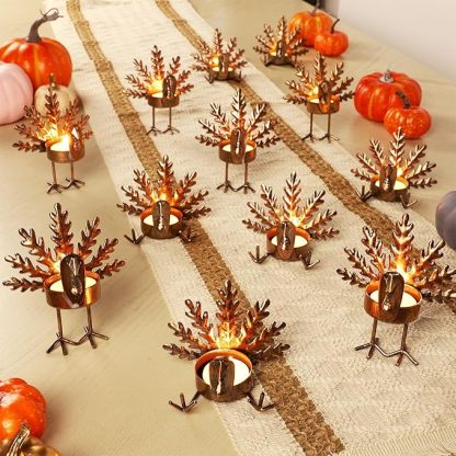Handmade Metal Turkey Tea Light Candle Holder | Thanksgiving Decor