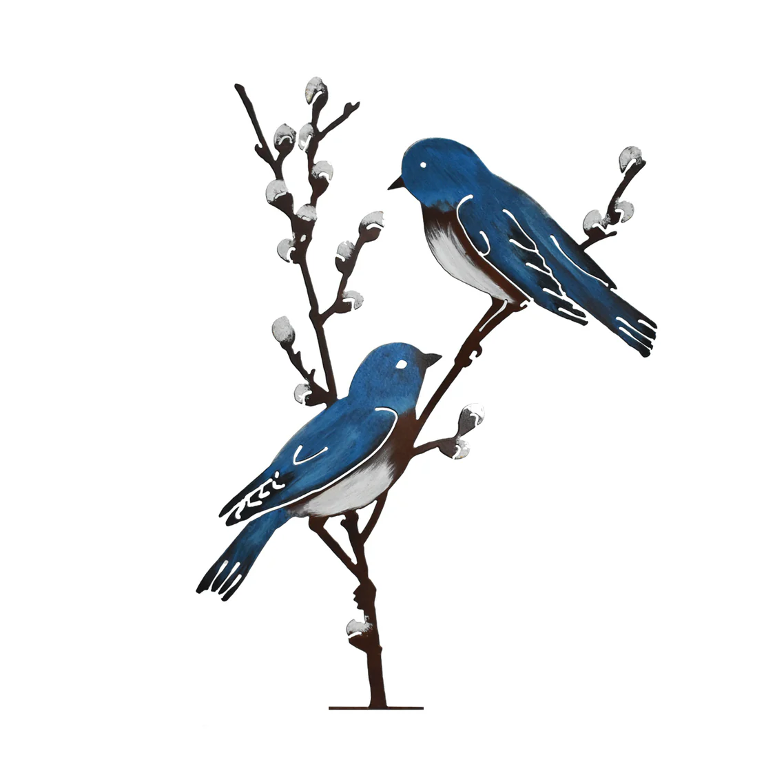 Metal Hand Painted Bluebirds on Spring Willow Garden Art 