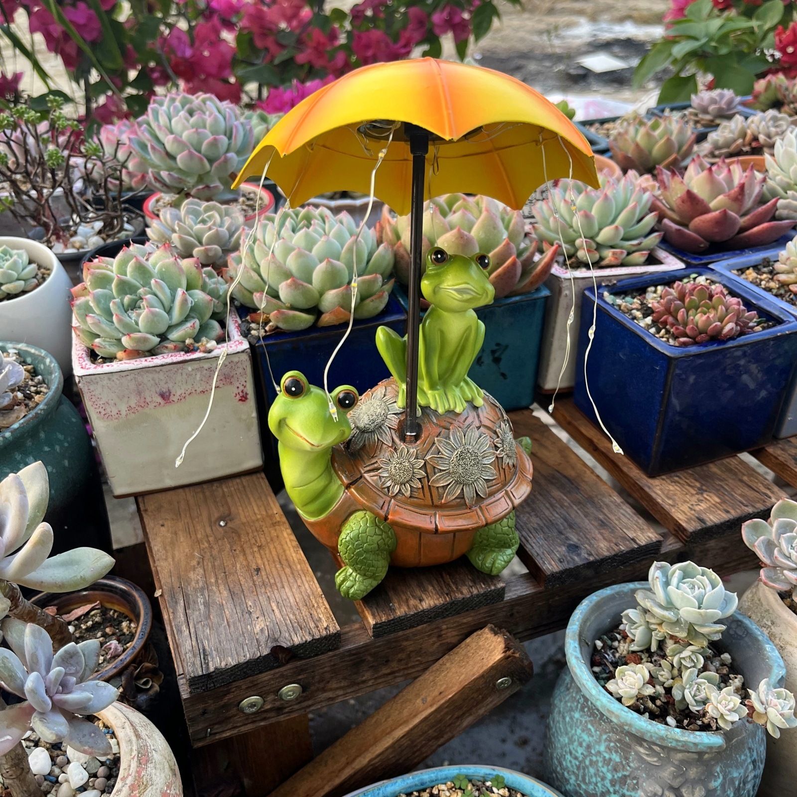 Solar Frog Riding Turtle Garden Outdoor Decor Statue