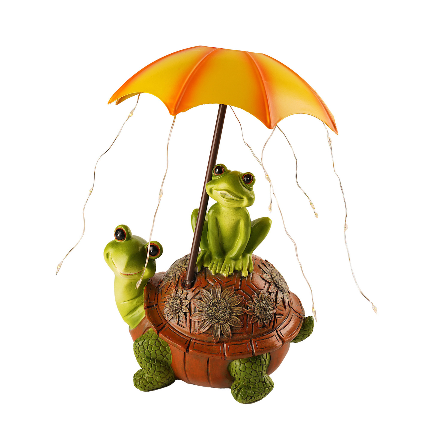 Solar Frog Riding Turtle Garden Outdoor Decor Statue