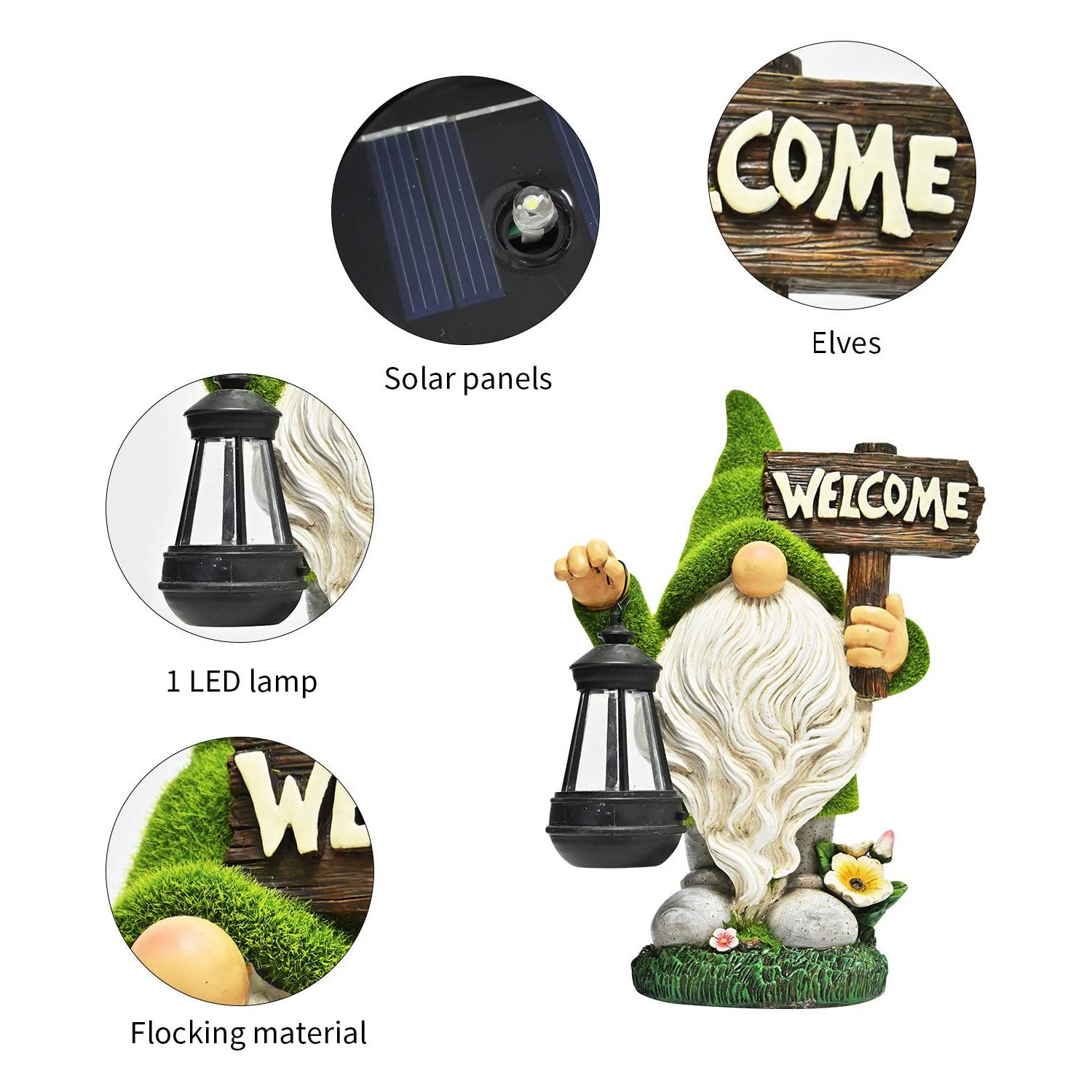 Solar Garden Gnomes Statue Vintage Lantern