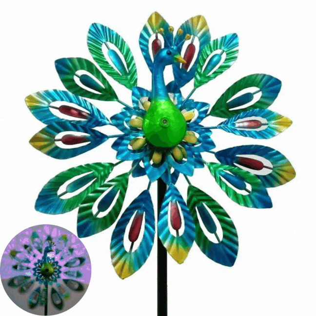 Solar Peacock Wind Spinner with Color-changing LED lights