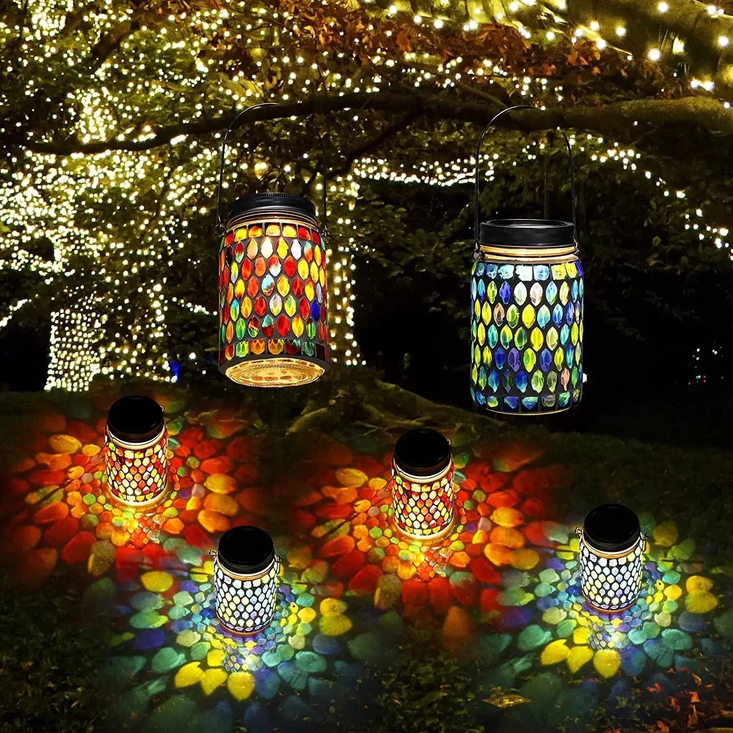 Colorful Mosaic Solar Lanterns, USA Flag Solar Light