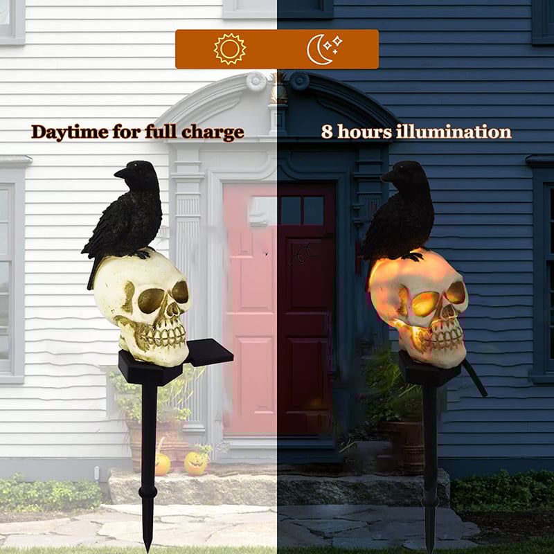 Garden Decorations Solar Halloween Decor Lights Terror Skull Head Crow Landscape Outdoor Waterproof Party Props 220915