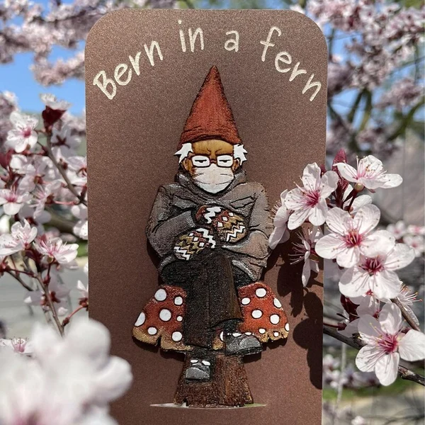 Bern in a fern - Grumpy Bernie Garden Gnome Plant Stake
